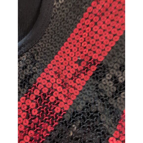 Red Black Sequin Chevron Tank Top Size Large Y2K Glam Party Top. Bisou Bisou - Picture 6 of 8